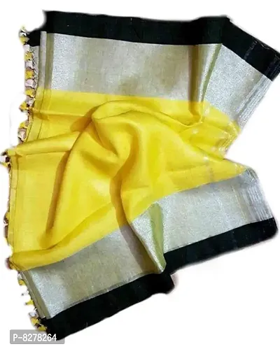 ZA Handloom 87M Women's Linen Slub Weave Saree with Blouse Piece (ZA1043, Yellow)