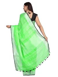 Naz Boutique Handloom Women's Bhagalpuri Linen Slub Saree With Blouse Color Paipin And Blouse Black Simple  Sober Free Size 5.5 Meter 80 Cm Blouse (Neon Green)-thumb2