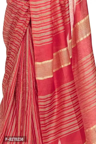 Naz Boutique Bhagalpuri Handloom Women's Cotton Art Silk Striped Saree Simple And Sober Saree With Running Blouse Light Weight Free Size 6.5 Meters Including Blouse (Red)-thumb4