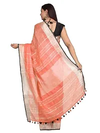 Naz Boutique Handloom Women's Bhagalpuri Linen Slub Saree With Blouse Color Paipin And Blouse Black Simple  Sober Free Size 5.5 Meter 80 Cm Blouse (Carol Orange)-thumb2