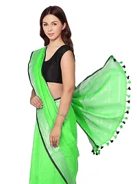 Naz Boutique Handloom Women's Bhagalpuri Linen Slub Saree With Blouse Color Paipin And Blouse Black Simple  Sober Free Size 5.5 Meter 80 Cm Blouse (Neon Green)-thumb4