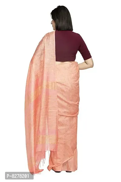 Naz Boutique Bhagalpuri Handloom Women's Cotton Art Silk Striped Saree Simple And Sober Saree With Running Blouse Light Weight Free Size 6.5 Meters Including Blouse (Gajri Pink)-thumb3