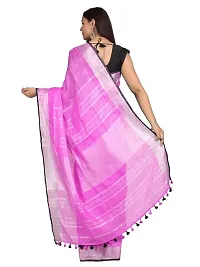 Naz Boutique_ Handloom Women's Bhagalpuri Linen Slub Saree With Blouse Color Paipin And Blouse Black Simple  Sober Free Size 5.5 Meter 80 Cm Blouse (Ultra Pink)-thumb2