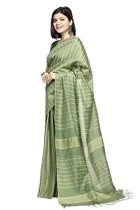 Naz Boutique Bhagalpuri Handloom Women's Cotton Art Silk Striped Saree Simple And Sober Saree With Running Blouse Light Weight Free Size 6.5 Meters Including Blouse (Green)-thumb1