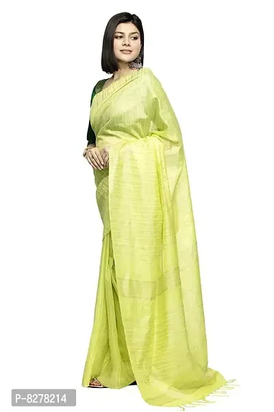 Naz Boutique Bhagalpuri Handloom Women's Cotton Art Silk Striped Saree Simple And Sober Saree With Running Blouse Light Weight Free Size 6.5 Meters Including Blouse Light Green)-thumb2