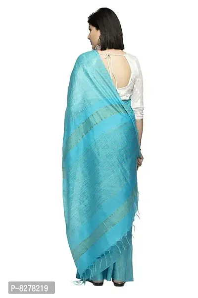 Naz Boutique_ Bhagalpuri Handloom Women's Cotton Art Silk Striped Saree Simple And Sober Saree With Running Blouse Light Weight Free Size 6.5 Meters Including Blouse (Sky Blue)-thumb3