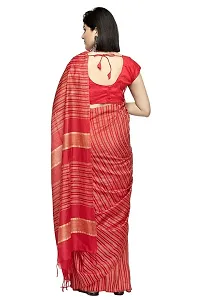 Naz Boutique Bhagalpuri Handloom Women's Cotton Art Silk Striped Saree Simple And Sober Saree With Running Blouse Light Weight Free Size 6.5 Meters Including Blouse (Red)-thumb2