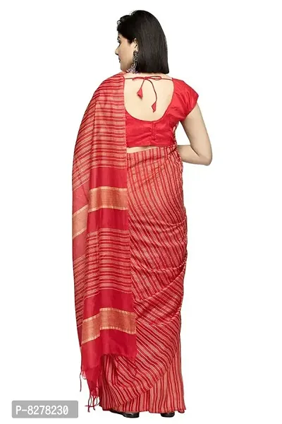 Naz Boutique Bhagalpuri Handloom Women's Cotton Art Silk Striped Saree Simple And Sober Saree With Running Blouse Light Weight Free Size 6.5 Meters Including Blouse (Red)-thumb3