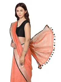 Naz Boutique Handloom Women's Bhagalpuri Linen Slub Saree With Blouse Color Paipin And Blouse Black Simple  Sober Free Size 5.5 Meter 80 Cm Blouse (Carol Orange)-thumb4