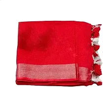 Anaya Handloom Women's linen slub Sarees with blouse piece (Red)-thumb1
