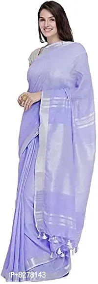 KNB Naz Boutique Bhagalpuri Handloom Women's Cotton Linen Simple And Sober Very Nice Saree With Running Blouse Free Size 6.5 Meter Including Blouse(Light Purple)-thumb2