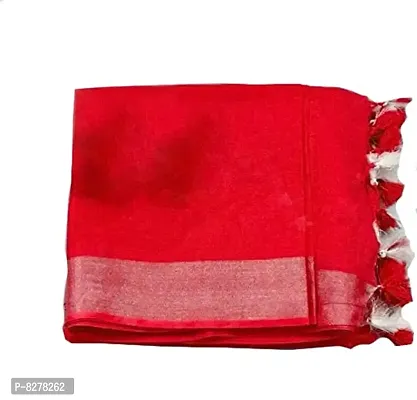 Anaya Handloom Women's linen slub Sarees with blouse piece (Red)-thumb3