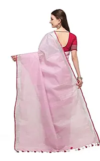 KNB Naz Boutique Bhagalpuri Handloom Women's Linen Slub Blend Saree Simple And Sober With Contrast Paipin And Blouse Free Size 6.5 Meter Including Blouse (Baby Pink)-thumb4