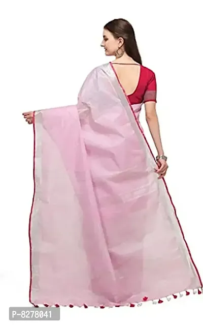 KNB Naz Boutique Bhagalpuri Handloom Women's Linen Slub Blend Saree Simple And Sober With Contrast Paipin And Blouse Free Size 6.5 Meter Including Blouse (Baby Pink)-thumb5