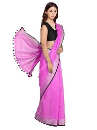 Naz Boutique_ Handloom Women's Bhagalpuri Linen Slub Saree With Blouse Color Paipin And Blouse Black Simple  Sober Free Size 5.5 Meter 80 Cm Blouse (Ultra Pink)-thumb1