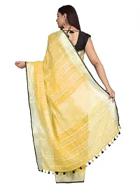 Naz Boutique Handloom Women's Bhagalpuri Linen Slub Saree With Blouse Color Paipin And Blouse Black Simple  Sober Free Size 5.5 Meter 80 Cm Blouse (Jasmine Yellow)-thumb2