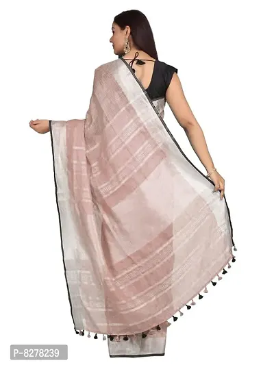 Naz Boutique Handloom Women's Bhagalpuri Linen Slub Saree With Blouse Color Paipin And Blouse Black Simple  Sober Free Size 5.5 Meter 80 Cm Blouse (Rosy Brown)-thumb3