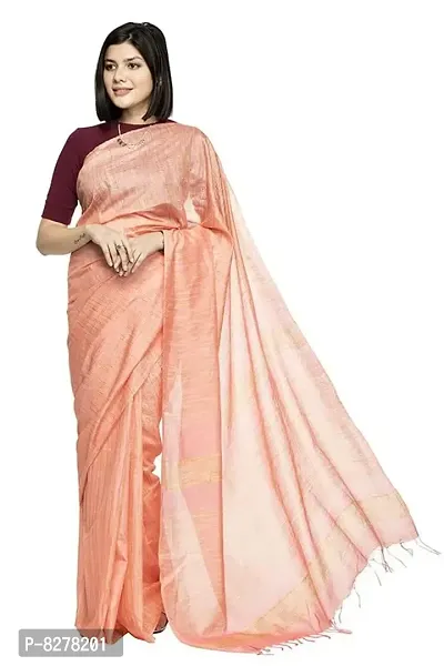 Naz Boutique Bhagalpuri Handloom Women's Cotton Art Silk Striped Saree Simple And Sober Saree With Running Blouse Light Weight Free Size 6.5 Meters Including Blouse (Gajri Pink)