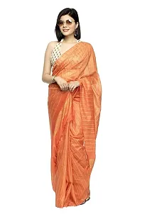 Naz Boutique_Bhagalpuri Handloom Women's Cotton Art Silk Striped Saree Simple And Sober Saree With Running Blouse Light Weight Free Size 6.5 Meters Including Blouse (Peach Orange)-thumb1