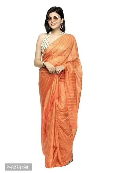 Naz Boutique_Bhagalpuri Handloom Women's Cotton Art Silk Striped Saree Simple And Sober Saree With Running Blouse Light Weight Free Size 6.5 Meters Including Blouse (Peach Orange)-thumb2