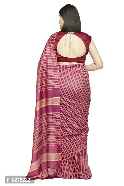 Naz Boutique Bhagalpuri Handloom Women's Cotton Art Silk Striped Saree Simple And Sober Saree With Running Blouse Light Weight Free Size 6.5 Meters Including Blouse (Jamuni Baigni)-thumb3