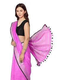 Naz Boutique_ Handloom Women's Bhagalpuri Linen Slub Saree With Blouse Color Paipin And Blouse Black Simple  Sober Free Size 5.5 Meter 80 Cm Blouse (Ultra Pink)-thumb4