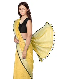 Naz Boutique Handloom Women's Bhagalpuri Linen Slub Saree With Blouse Color Paipin And Blouse Black Simple  Sober Free Size 5.5 Meter 80 Cm Blouse (Jasmine Yellow)-thumb4