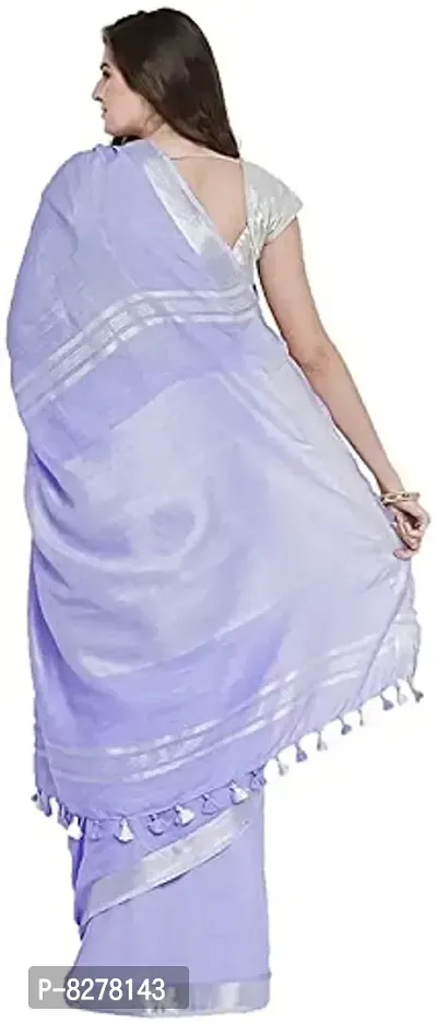 KNB Naz Boutique Bhagalpuri Handloom Women's Cotton Linen Simple And Sober Very Nice Saree With Running Blouse Free Size 6.5 Meter Including Blouse(Light Purple)-thumb3