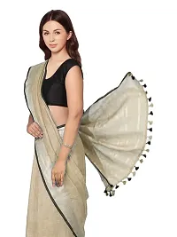 Naz Boutique Handloom Women's Bhagalpuri Linen Slub Saree With Blouse Color Paipin And Blouse Black Simple  Sober Free Size 5.5 Meter 80 Cm Blouse (Brown)-thumb4