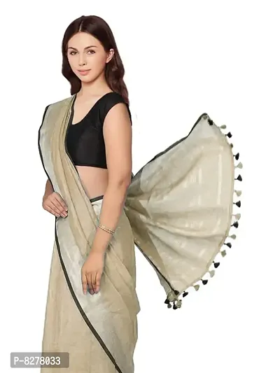 Naz Boutique Handloom Women's Bhagalpuri Linen Slub Saree With Blouse Color Paipin And Blouse Black Simple  Sober Free Size 5.5 Meter 80 Cm Blouse (Brown)-thumb5