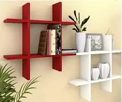 Bros Moon Wooden Floating Elegant Plus Style Wall Shelves | Living Room | Kids Room | Kitchen| Mandir (Red White 2 Plus)-thumb4