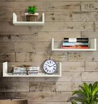 Bros Moon Wooden Floating Elegant Wall Shelves | U Style Wall Mounted Stand |Home Decor | Living Room | Kids Room | Kitchen| Mandir (White 3)-thumb1