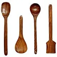 Bros Moon Wooden Basera Wooden Coocking Spoon Spatula  Ladle Spoon Set of 4 (Brown)-thumb2