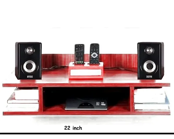 Bros Moon Wooden Set Top Box Wall Shelf/Holder/Wall Mount | for Set Top Box as Well as Showpieces | Big Size | Living Room, Pooja Room, Mandir, TV Unit (Red, Elegant 1)