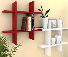 Bros Moon Wooden Floating Elegant Plus Style Wall Shelves | Living Room | Kids Room | Kitchen| Mandir (Red White 2 Plus)-thumb3