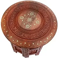 Bros moon Kraft Wooden Round Octa Legged Stool for Coffee Table and Living Room || Side Table Stool in Living Room || 12 Inches || Brown-thumb2