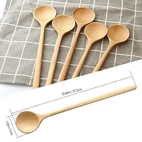 Long Spoons Wooden, 5 Pieces Korean Style 11 inches Natural Mangifera Wood Long Handle Round Spoons for Soup Cooking-thumb1