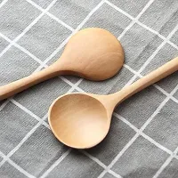 Long Spoons Wooden, 5 Pieces Korean Style 11 inches Natural Mangifera Wood Long Handle Round Spoons for Soup Cooking-thumb3