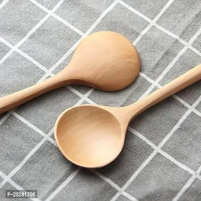 Long Spoons Wooden, 5 Pieces Korean Style 11 inches Natural Mangifera Wood Long Handle Round Spoons for Soup Cooking-thumb4