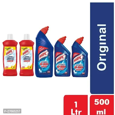 Harpic Disinfectant Toilet Cleaner Liquid, Original - 1 L  500ML with New Thicker Bathroom Floor Cleaner | Red Harpic Bottle 500ML (Pack of 4)-thumb0