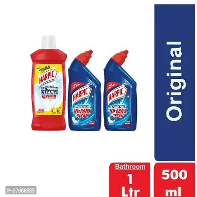 Harpic Disinfectant Toilet Cleaner Liquid, Original  500ML with New Thicker Bathroom Cleaner - 1L  500ML (Pack of 3)-thumb0