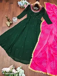 Green coloured Georgette Gown with Dupatta-thumb2
