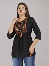 Shree Shyam Fashion Womens Rayon Embroidered Regular Fit Short Kurti Top (Large, Black)-thumb3