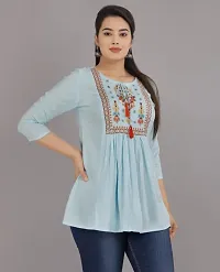 Shree Shyam Fashion Womens Rayon Embroidered Regular Fit Short Kurti Top (Large, Light Blue)-thumb4