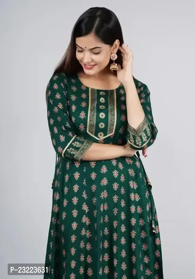 Shree Shyam Fashion Womens Printed Rayon Anarkali Kurta for Girls Casual Wear (XX-Large, Green)-thumb3