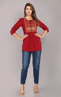Shree Shyam Fashion Womens Rayon Embroidered Regular Fit Short Kurti/Top (X-Large, Red)-thumb4