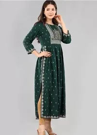 Shree Shyam Fashion Nayra Cut Kurti Women and Girl's Rayon Printed Single Fesival Nayra Cut Kurti | Attractive Trending Design Side Cut Summer Special Kurti Green-thumb1