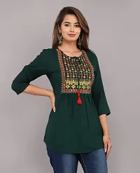Shree Shyam Fashion Womens Rayon Embroidered Regular Fit Short Kurti/Top (Large, Green)-thumb2