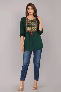 Shree Shyam Fashion Womens Rayon Embroidered Regular Fit Short Kurti/Top (Large, Green)-thumb4