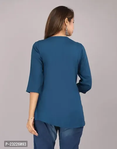 Shree Shyam Fashion Womens Rayon Embroidered Regular Fit Short Kurti/Top (Medium, Blue)-thumb2